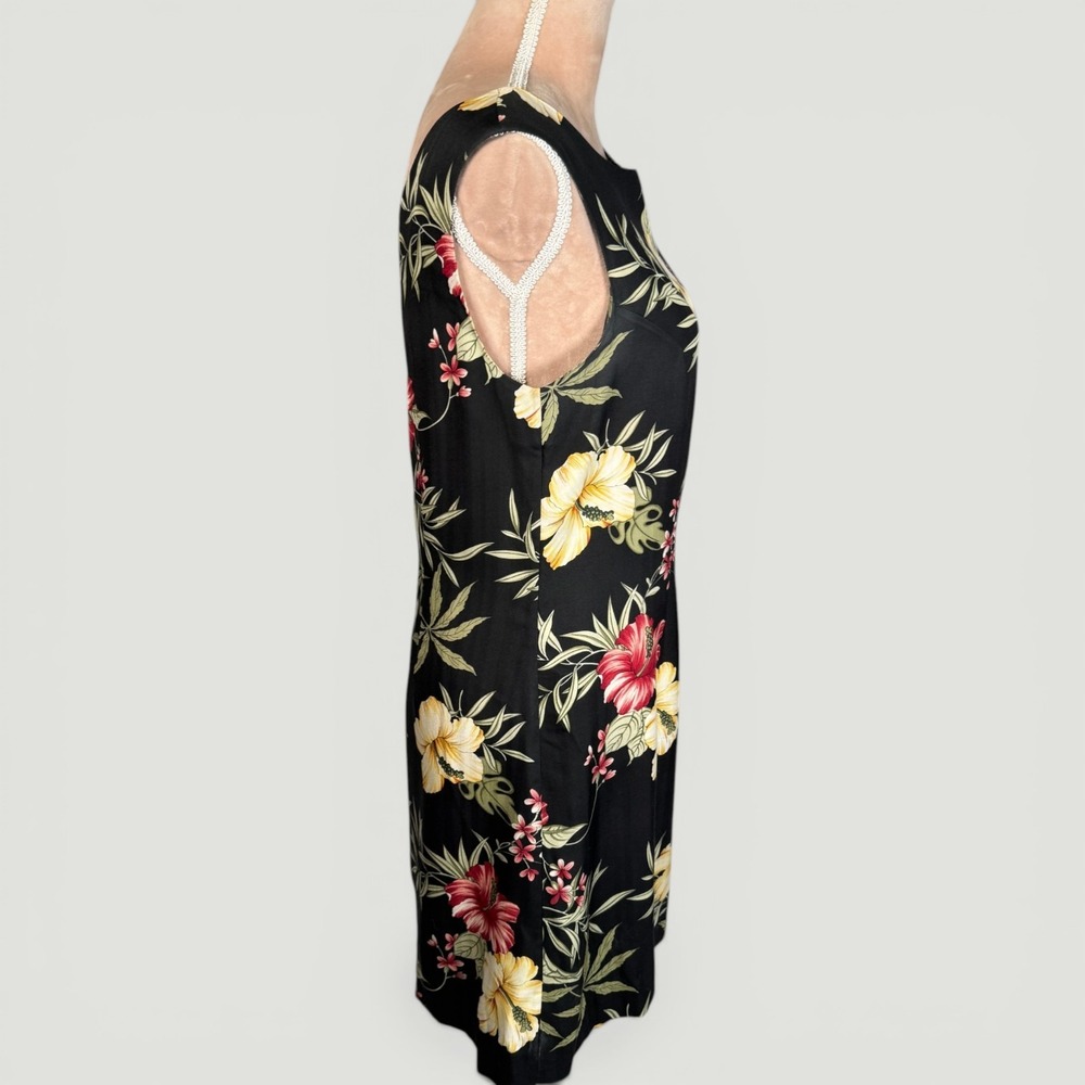 Tommy Bahama Silk Shift Dress Womens 6 Black Tropical Hibiscus Floral Hawaiian - Picture 5 of 15